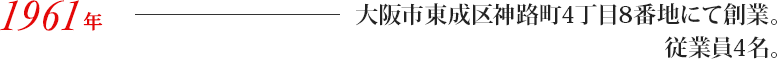 大阪市東成区神路町4丁目8番地にて創業。従業員4名。